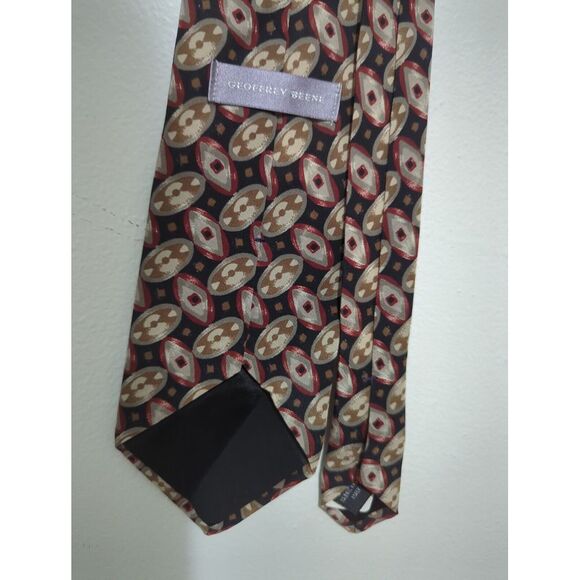 Geoffrey Beene Mens 100% Silk Tie Necktie Brown Red Abstract - Picture 3 of 6